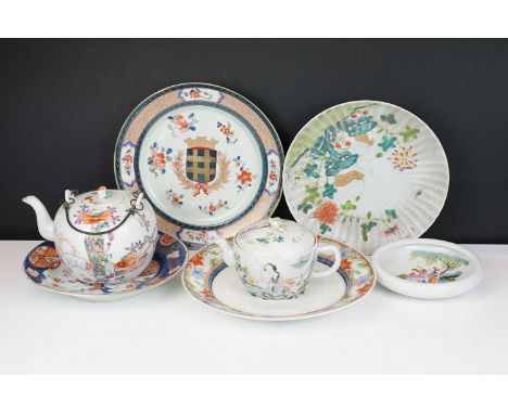 Collection of 18th &amp; 19th Century Chinese ceramics, 7 pieces, to include two Famille Rose teapots, fluted Famille Rose di