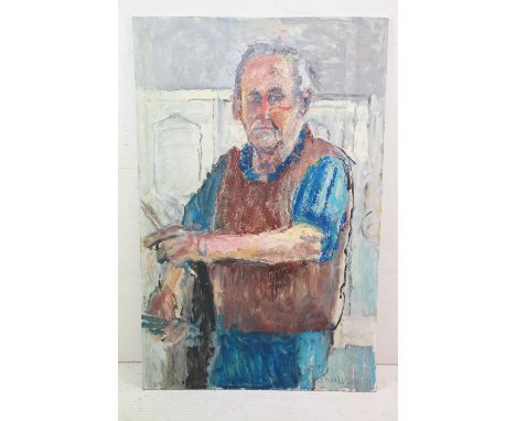 Edward Lewis (1936-2018) - A large oil on board, possibly self portrait, approx 94cm x 61cm