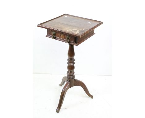 18th century and later Lamp Table, the square oak top with drawer, raised on a pedestal support with three splayed legs, 38cm
