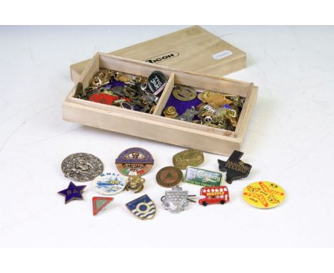 A collection of approx seventy enamel, pin and button badges to include Butlins, Club, Association, automobile and music exam