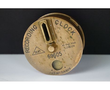 Early 20th Century Brass Nightwatchman's Recording Clock by Dent of London, numbered 69605, approx 8.5cm diameter 