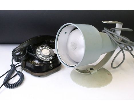 Early 20th C FTR Belgian Bell Telephone, in black, with rotary dial; together with a boxed Philips Ultraphil Health Lamp 