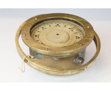 J C Krohn &amp; Son, Bergen, Norway - A brass nautical / ships compass on gimbal, approx 16.5cm overall diameter 