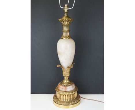Large 20th Century onyx &amp; brass table lamp, of baluster form, with acanthus leaf detail, raised on a circular pedestal ba