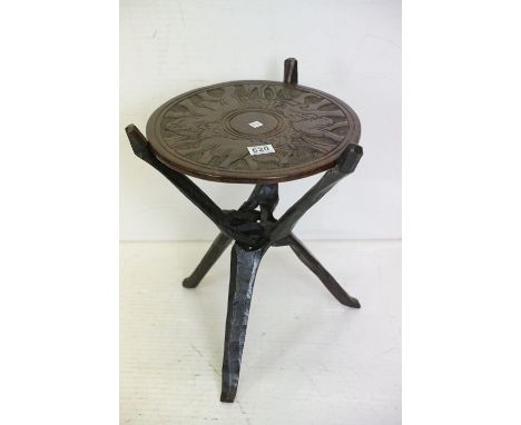 African Mahogany Carved Table on tripod stand, 39cm wide x 45cm high 