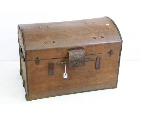 Victorian domed top canvas travelling trunk with fitted tray, 76cm wide x 54cm high 