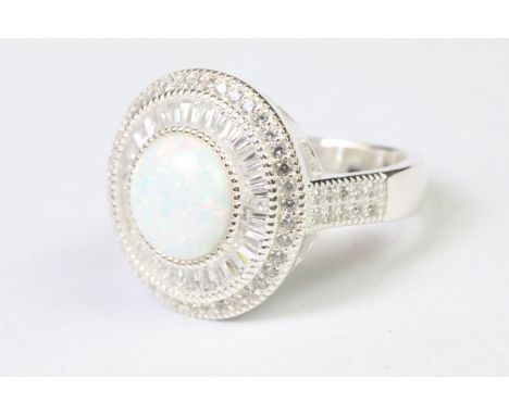 Silver CZ opal panelled ring