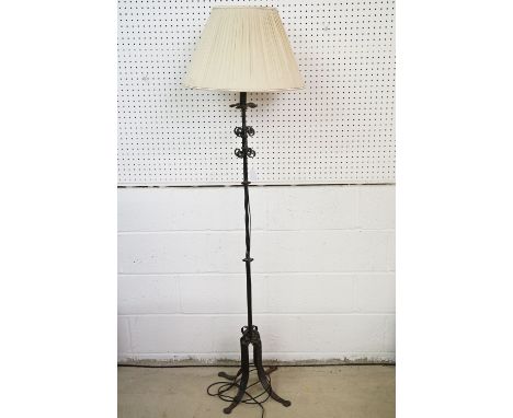Wrought Iron Standard Lamp raised on four splay legs, with shade, 180cm high to top of shade 