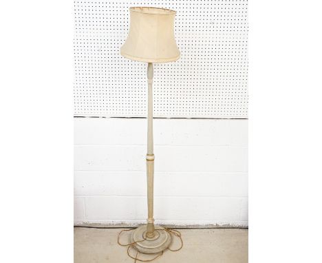 Pale Green Painted Wooden Standard Lamp with shade, 175cm high to top of shade 