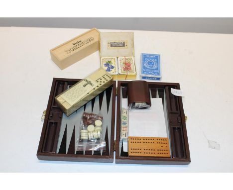 A set of vintage travelling games etc including Dominoes and bridge 