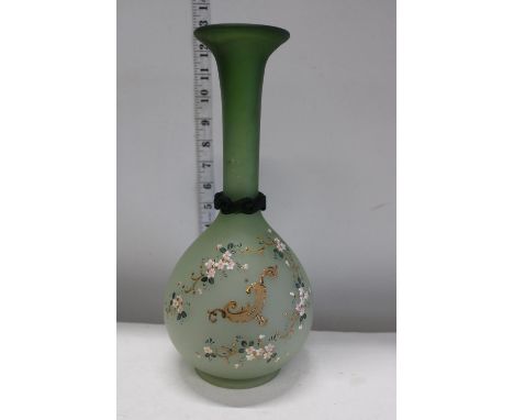 A vintage hand painted glass vase 