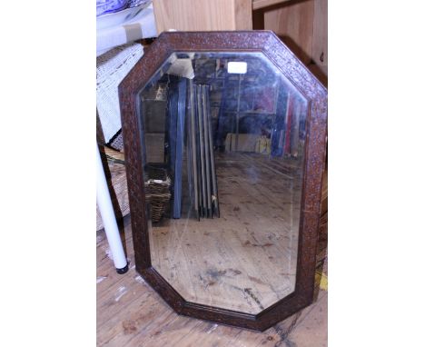 A vintage wooden framed bevelled edge glass mirror, postage unavailble 