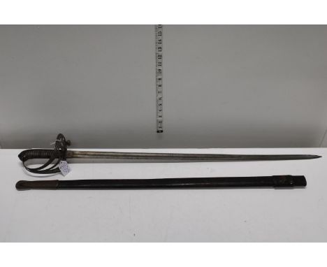 A Victorian British light infantry officers sword by Edward Thurkle (London) with leather scabbard, postage unavailable 