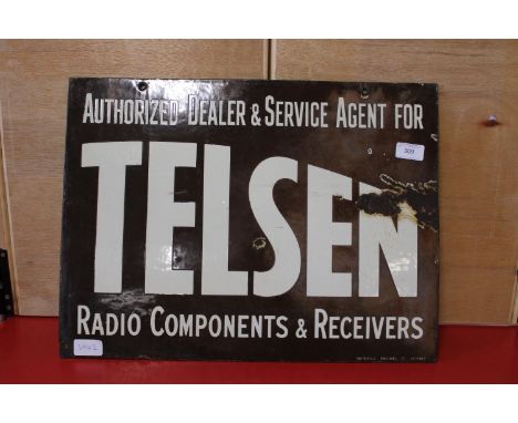 A vintage Telsen double sided enamel sign from the 1930's 20x15inches