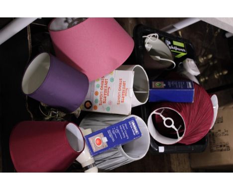Two boxes of assorted lamp bases and shades, postage unavailable 
