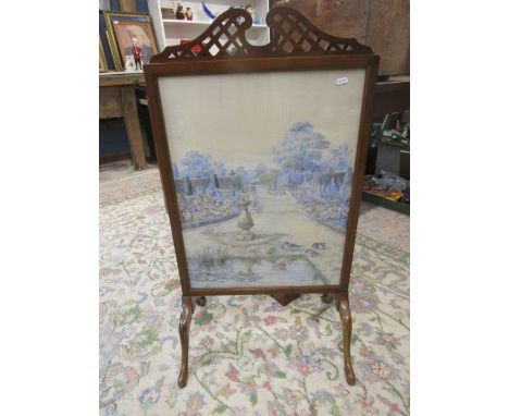 A firescreen with signed silk painting