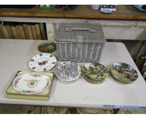 Wedgwood and Royal Doulton picture plates in M&amp;S hamper basket&nbsp;