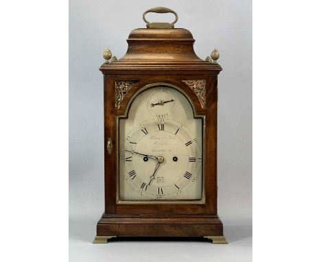 RIVERS & SON CORNHILL LONDON, a late George III mahogany bell top bracket clock with brass folding handle and arched glazed s