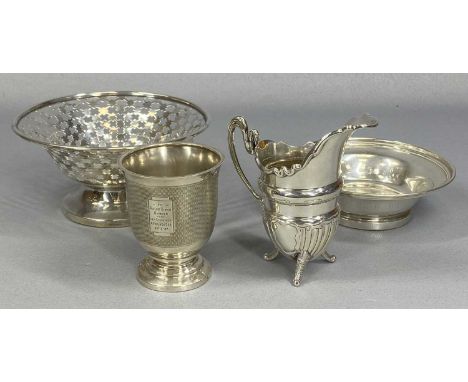 GROUP OF SMALL SILVER COLLECTABLES, George V christening mug with engine turned decoration, Birmingham 1935, 8cms (h), cream 