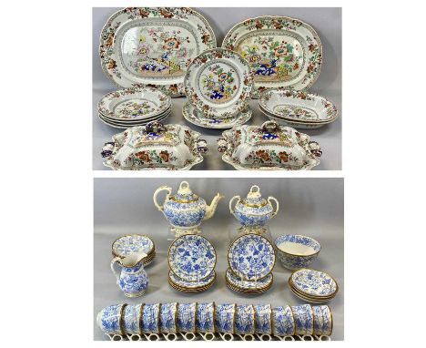 LATE 19TH CENTURY BLUE & WHITE GILT EDGED TEA SERVICE, over 30 pieces and a Stone China dinner service including oval meat pl