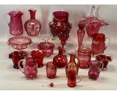 COLLECTION OF CRANBERRY, RUBY & OTHER COLOURED GLASSWARE including jugs, baskets, bowls etc. Provenance: private collection C