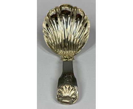 GEORGE IV SILVER CADDY SPOON with shell moulded handle and bowl, London 1827, maker W. F., 9cms (l)Provenance: private collec