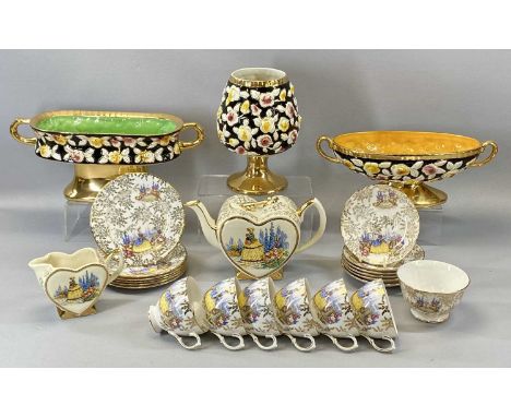 GROUP OF CERAMICS including a Queen Anne tea service and three Capodimonte type flower holdersProvenance: private collection 