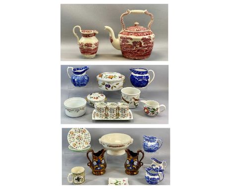 GROUP OF BRITISH CERAMICS, 20th century and later including a large Spode pink and white tower design kettle, 31cms (h), Wedg