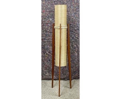 MID-CENTURY ROCKET FLOOR LAMP in the manner of Novoplast, cylindrical fibreglass shade, teak supports, 114cms (h)Provenance: 