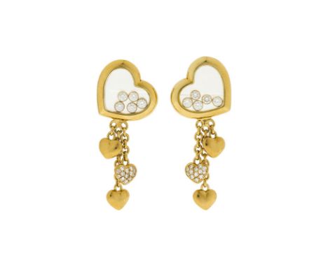 Chopard	 Happy Diamonds	 paire de boucles d'oreilles en or 750 à décor de coeurs retenant chacune 5 diamants mobiles	 signée