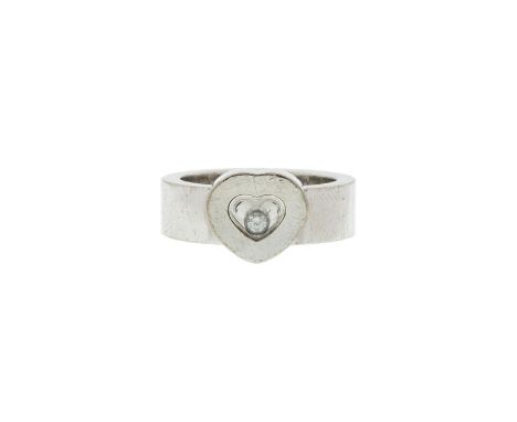 Chopard	 Happy diamond	 bague coeur en or gris 750 retenant un diamant mobile	 signée et numérotée 2911200	 doigt 51-11	 12g