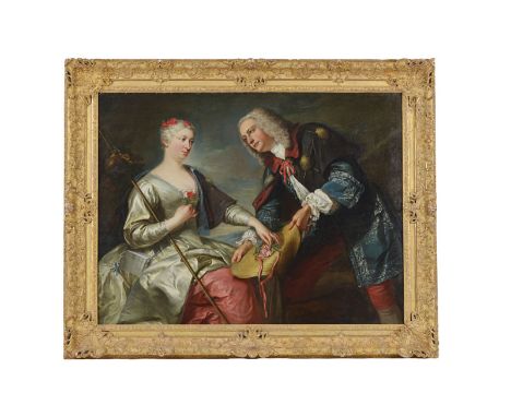 Jean-Baptiste van Loo (1684-1745)	 Conversation galante entre deux pélerins sur le chemin de Saint-Jacques	 huile sur toile	 