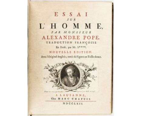 POPE (Alexander). Essai sur l'Homme.&nbsp	Lausanne	 Marc Chapuis	 1762.&nbsp	1 vol. in-4° relié plein veau havane	 dos à nerf