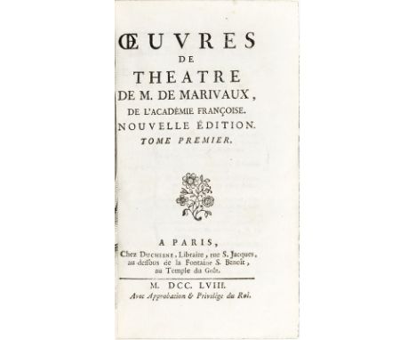 MARIVAUX. 2 ouvrages en 11 vol. in-12 reliés plein veau blond. 1) Oeuvres de théâtre de M. de Marivaux	 de l'Académie françoi