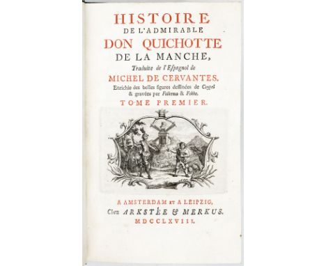 CERVANTES (Michel de). Oeuvres.&nbsp	Amsterdam et Leipzig	 Arkstée &amp	 Merkus	 1768.&nbsp	8 vol. in-12	 demi-basane verte à