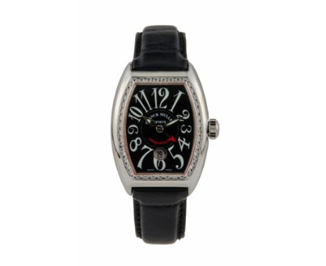 Franck Muller, Conquistador, montre tonneau automatique en acier sertie de diamantsSignée Franck Muller, réf. 8005 L D 1R, n°