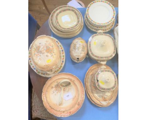 Ceramic dinner wares including Wedgewood, Grindley and Fielding. Eight pieces of lacework and a jacket 