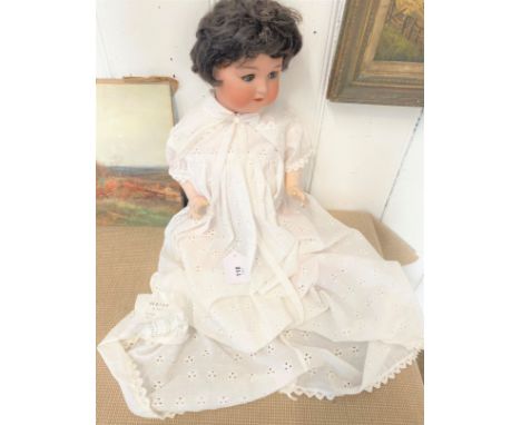 Armand Marseille AM 990 bisque-head doll, sleeping blue eyes and open mouth with two teeth, jointed composition body 54cm 