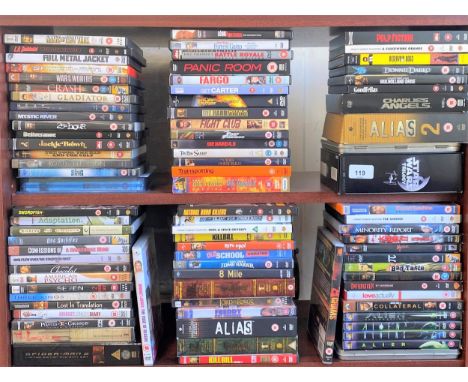 A large selection of DVD's including Terminator 2, Judgment Day, Charlies Angels, Spiderman, Star Wars Trilogy, A Clockwork O
