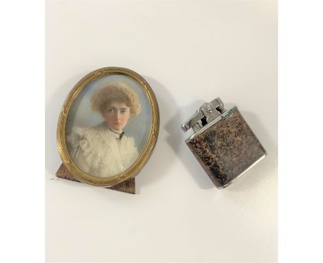A Ronson lighter and a miniature of a Lady signed 