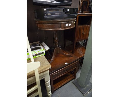 ORIENTAL STYLE OCCASIONAL TABLE WITH ONE DRAWER AND A CIRCULAR TRIPOD OCCASIONAL TABLE WITH DRAWERS (2)