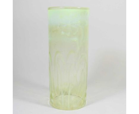 A green vaseline glass oil lamp shade, circa 1900, of slender shape, 25cm high