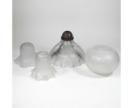 A holophane style light, 23cm dia, together with three other shades (4)