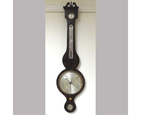 A 19th century mahogany cased wheel barometer, the silvered dial signed F Amadio &amp; Sons, London, 93cm high