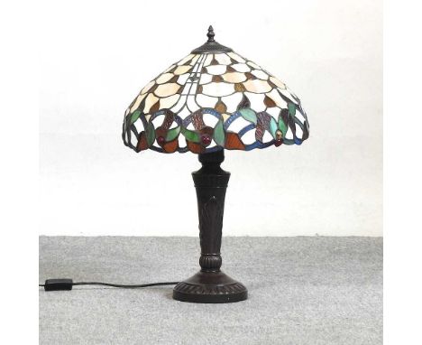 A Tiffany style table lamp, 57cm high overallOverall looks complete, slightly dusty, PAT tested for safey