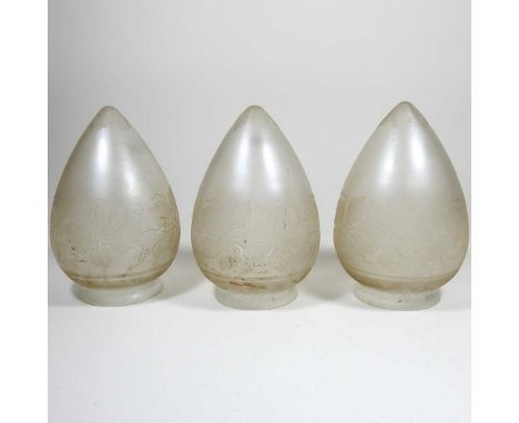 Three etched light shades, 18cm high