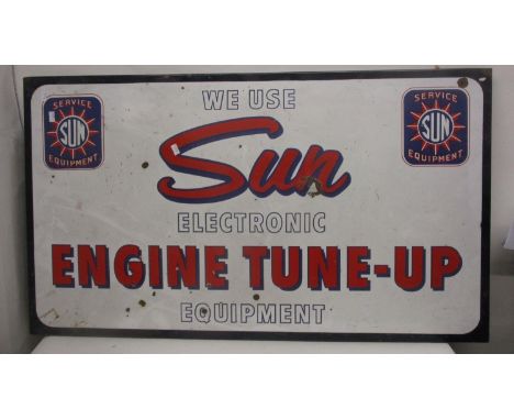 An enamelled metal 'We Use Sun Electronic Engine Tune-Up Equipment' advertising sign, 22" x 38 1/2" 