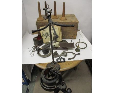 A Knitting Company Automatic Machine with accessories, bobbins and instruction manual, contained in a pine box 