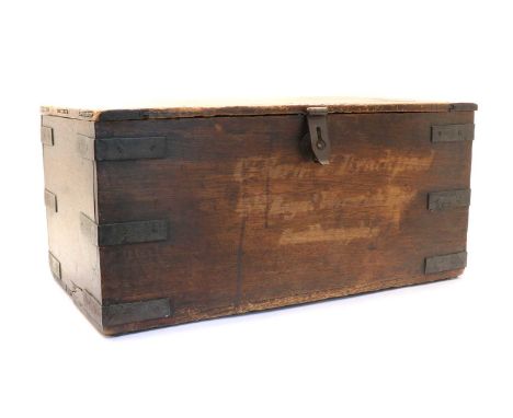 A 19th century oak campaign trunk, with metal mounts, inscribed indistinctly to front:Cl ..... BrackpoolRoyal Worcs RegimentS