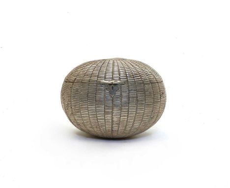 An early Victorian silver snuff box, by Benjamin Smith, London 1847, of oval form with creel basket weave decoration, with gi